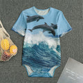Dolphins Jumping Over Waves Print Men's Bodysuit
