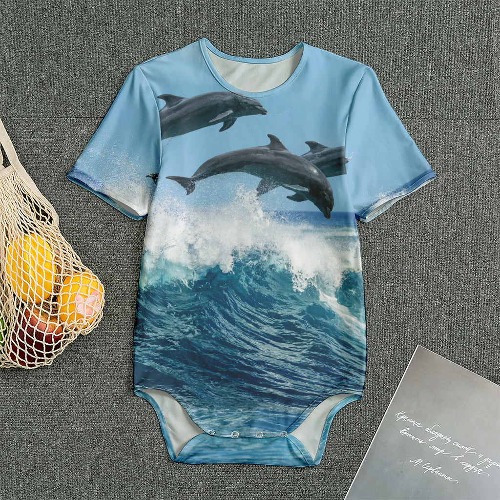 Dolphins Jumping Over Waves Print Men's Bodysuit