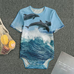 Dolphins Jumping Over Waves Print Men's Bodysuit