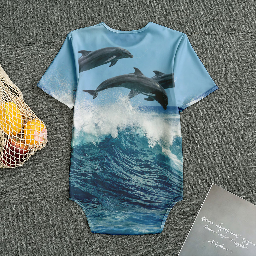 Dolphins Jumping Over Waves Print Men's Bodysuit