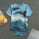 Dolphins Jumping Over Waves Print Men's Bodysuit