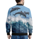 Dolphins Jumping Over Waves Print Men's Bomber Jacket