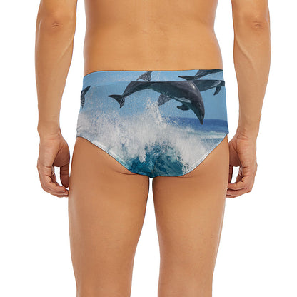 Dolphins Jumping Over Waves Print Men's Briefs