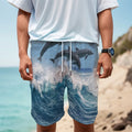 Dolphins Jumping Over Waves Print Men's Cargo Shorts