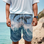 Dolphins Jumping Over Waves Print Men's Cargo Shorts