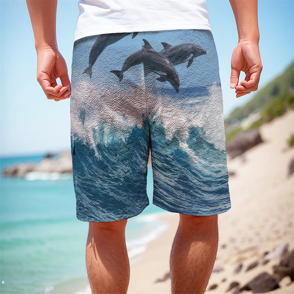 Dolphins Jumping Over Waves Print Men's Cargo Shorts