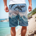 Dolphins Jumping Over Waves Print Men's Cargo Shorts