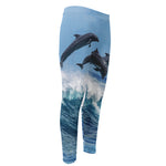 Dolphins Jumping Over Waves Print Men's Compression Pants