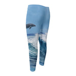 Dolphins Jumping Over Waves Print Men's Compression Pants