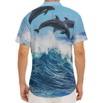 Dolphins Jumping Over Waves Print Men's Deep V-Neck Shirt