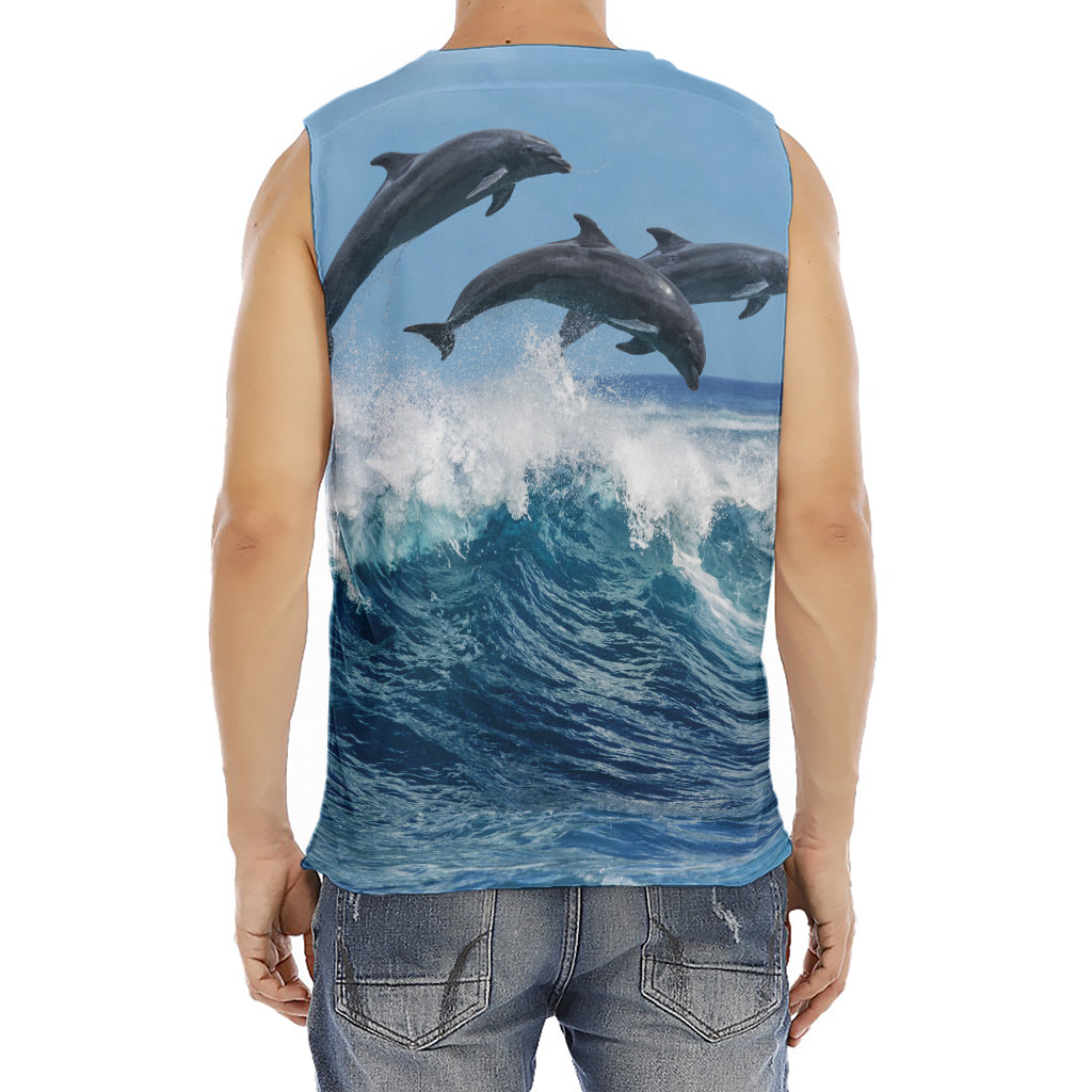 Dolphins Jumping Over Waves Print Men's Fitness Tank Top