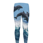 Dolphins Jumping Over Waves Print Men's leggings