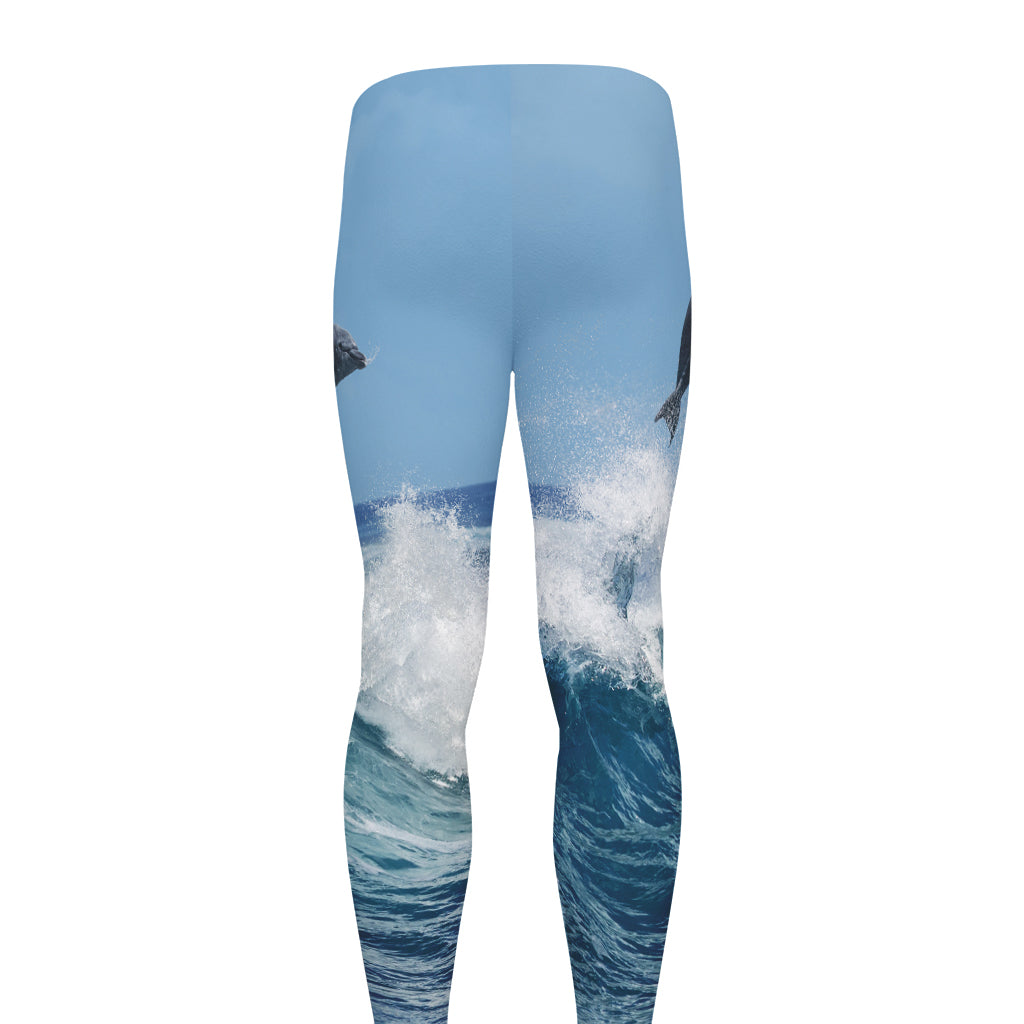 Dolphins Jumping Over Waves Print Men's leggings