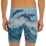Dolphins Jumping Over Waves Print Men's Long Boxer Briefs