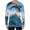 Dolphins Jumping Over Waves Print Men's Long Sleeve T-Shirt