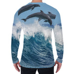 Dolphins Jumping Over Waves Print Men's Long Sleeve T-Shirt