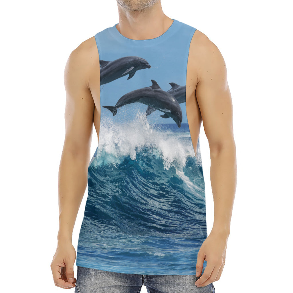 Dolphins Jumping Over Waves Print Men's Muscle Tank Top