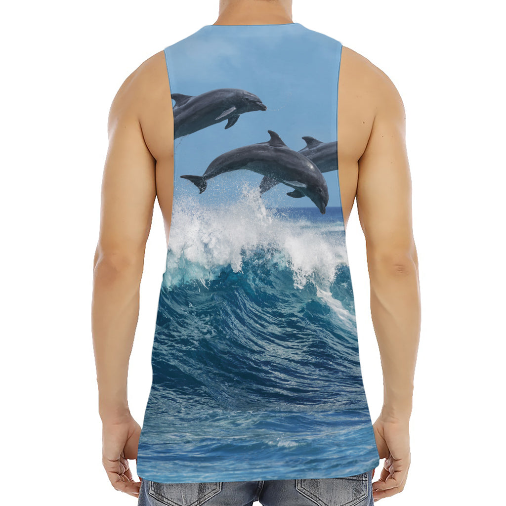 Dolphins Jumping Over Waves Print Men's Muscle Tank Top