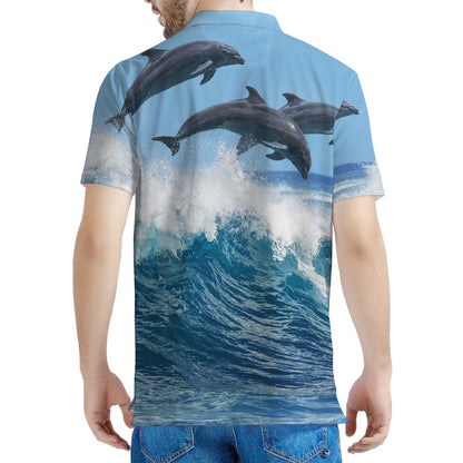 Dolphins Jumping Over Waves Print Men's Polo Shirt