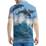 Dolphins Jumping Over Waves Print Men's Polo Shirt