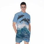 Dolphins Jumping Over Waves Print Men's Rompers