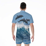 Dolphins Jumping Over Waves Print Men's Rompers