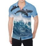 Dolphins Jumping Over Waves Print Men's Shirt