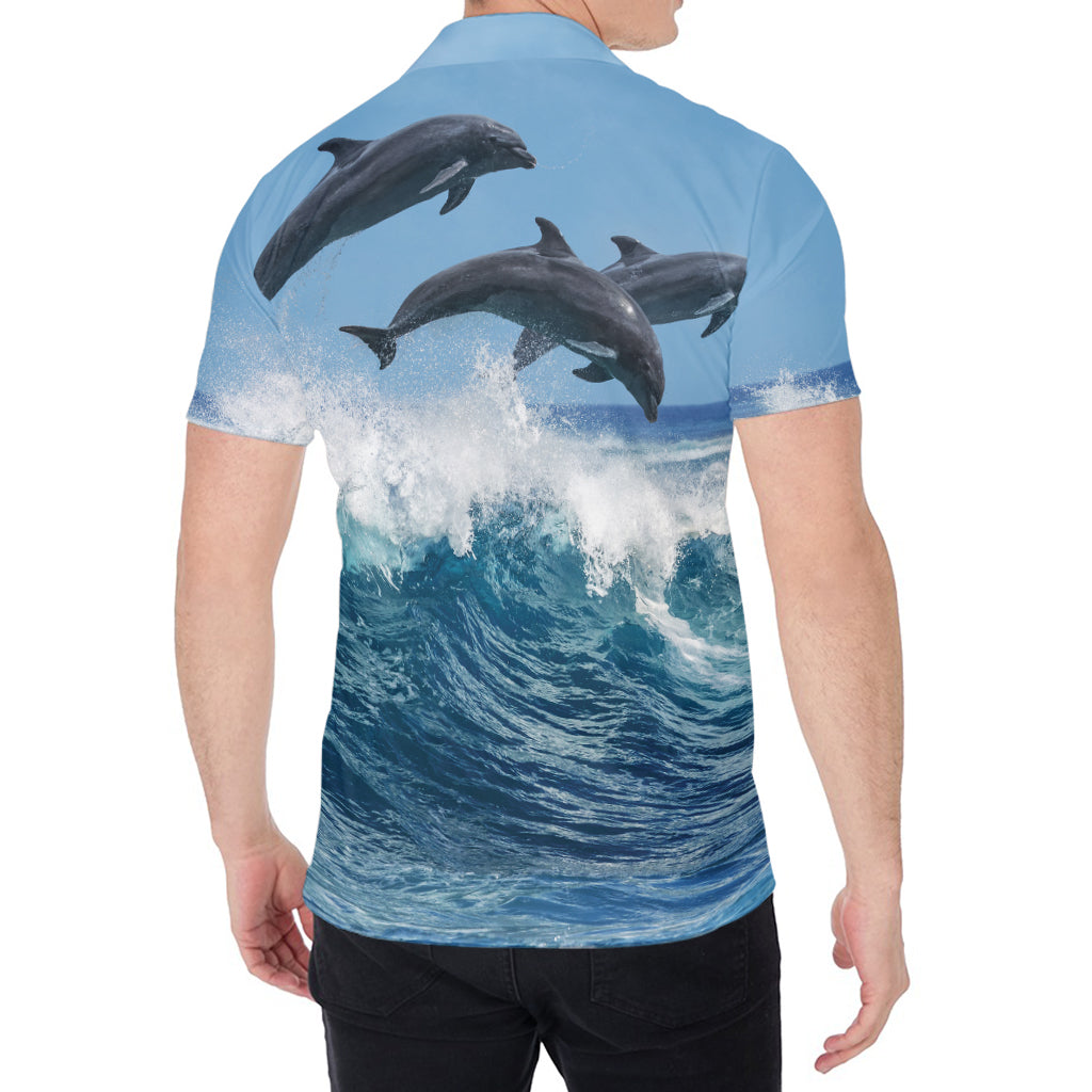 Dolphins Jumping Over Waves Print Men's Shirt