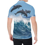 Dolphins Jumping Over Waves Print Men's Shirt