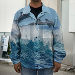 Dolphins Jumping Over Waves Print Men's Shirt Jacket