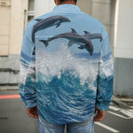Dolphins Jumping Over Waves Print Men's Shirt Jacket