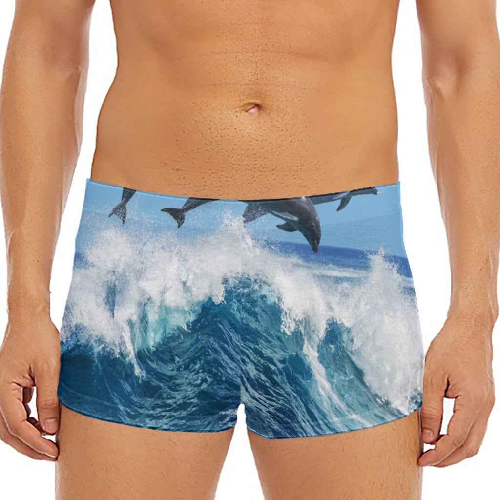 Dolphins Jumping Over Waves Print Men's Short Boxer Briefs