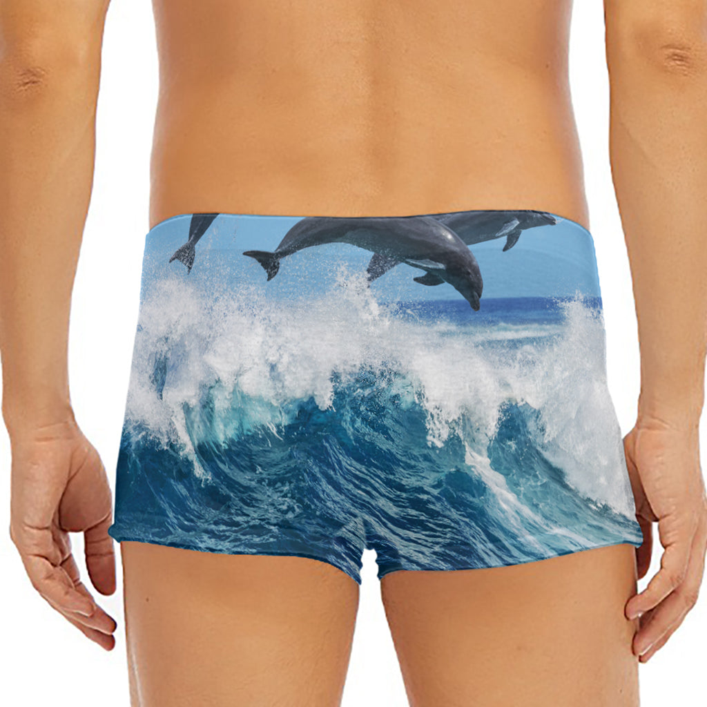Dolphins Jumping Over Waves Print Men's Short Boxer Briefs