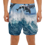 Dolphins Jumping Over Waves Print Men's Split Running Shorts
