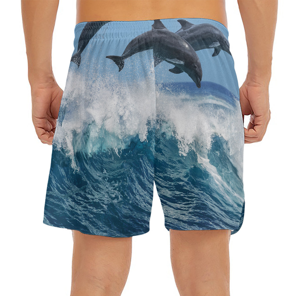 Dolphins Jumping Over Waves Print Men's Split Running Shorts