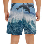 Dolphins Jumping Over Waves Print Men's Split Running Shorts