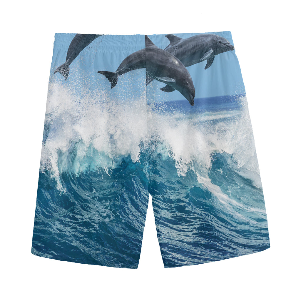 Dolphins Jumping Over Waves Print Men's Sports Shorts