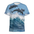 Dolphins Jumping Over Waves Print Men's Athletic T-Shirt