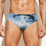 Dolphins Jumping Over Waves Print Men's Swim Briefs