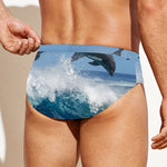 Dolphins Jumping Over Waves Print Men's Swim Briefs