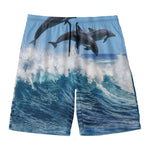 Dolphins Jumping Over Waves Print Men's Swim Trunks