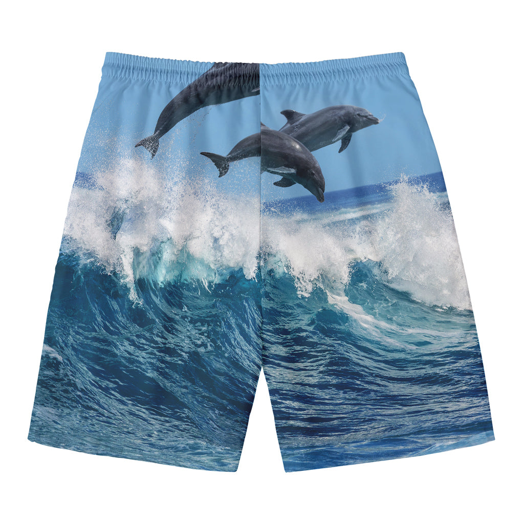 Dolphins Jumping Over Waves Print Men's Swim Trunks