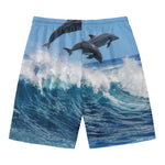Dolphins Jumping Over Waves Print Men's Swim Trunks