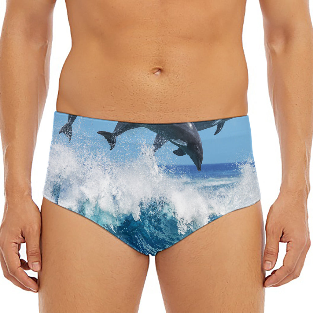 Dolphins Jumping Over Waves Print Men's Triangle Swim Briefs