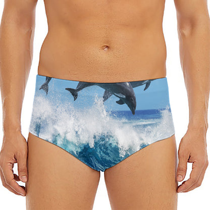 Dolphins Jumping Over Waves Print Men's Triangle Swim Briefs