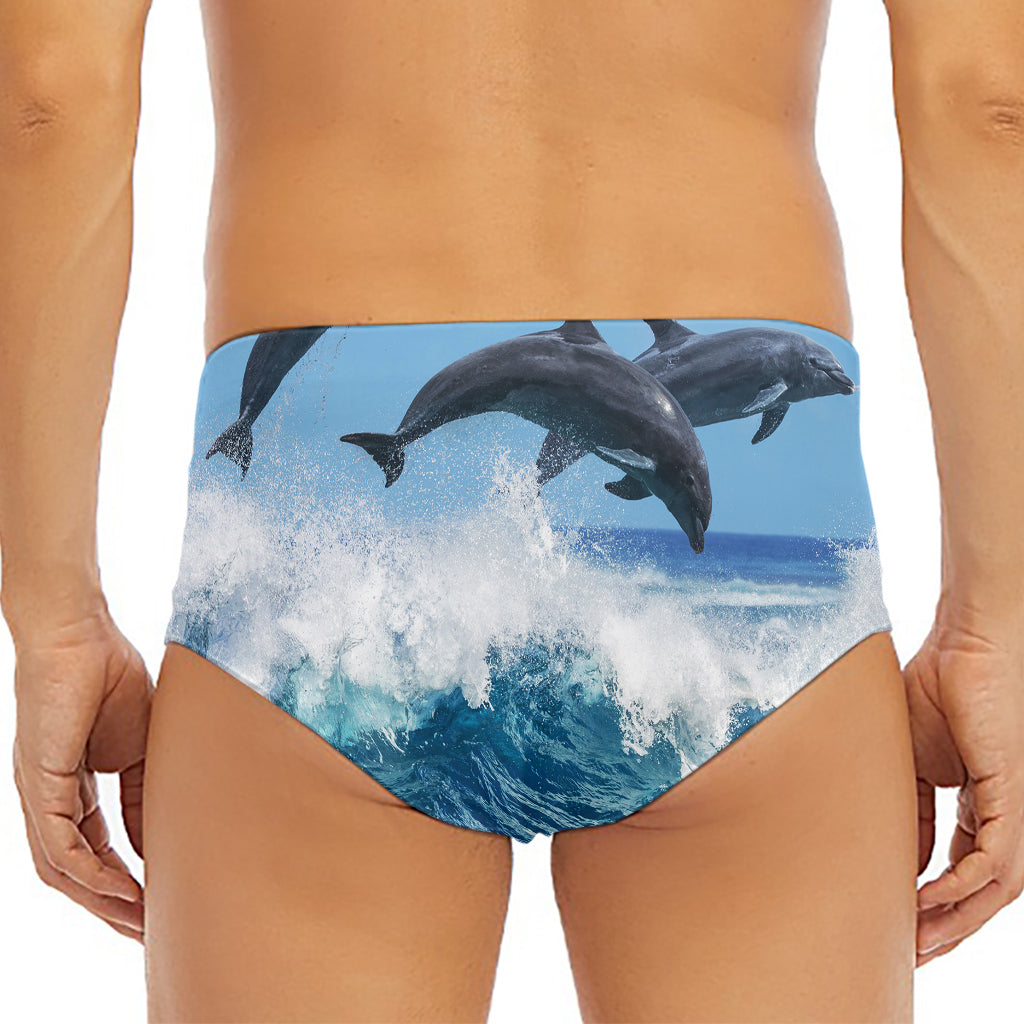 Dolphins Jumping Over Waves Print Men's Triangle Swim Briefs