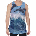 Dolphins Jumping Over Waves Print Men's Velvet Tank Top