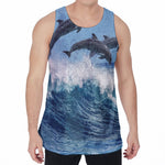 Dolphins Jumping Over Waves Print Men's Velvet Tank Top