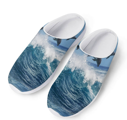 Dolphins Jumping Over Waves Print Mesh Casual Shoes