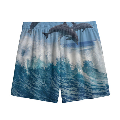 Dolphins Jumping Over Waves Print Mesh Shorts